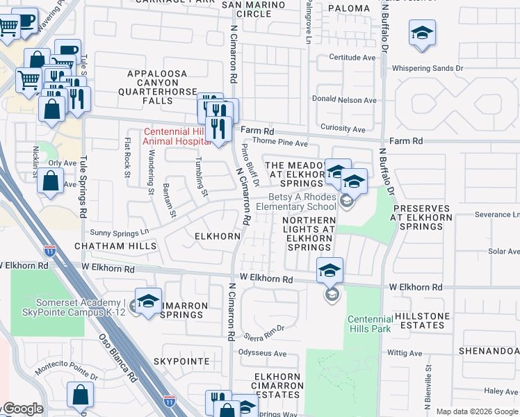map of restaurants, bars, coffee shops, grocery stores, and more near 7329 Misty Glow Court in Las Vegas