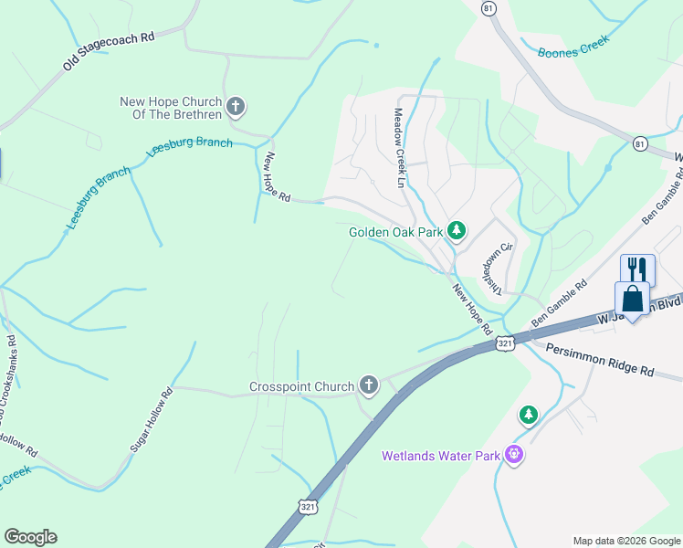 map of restaurants, bars, coffee shops, grocery stores, and more near 150 Sugar Hollow Rd in Jonesborough