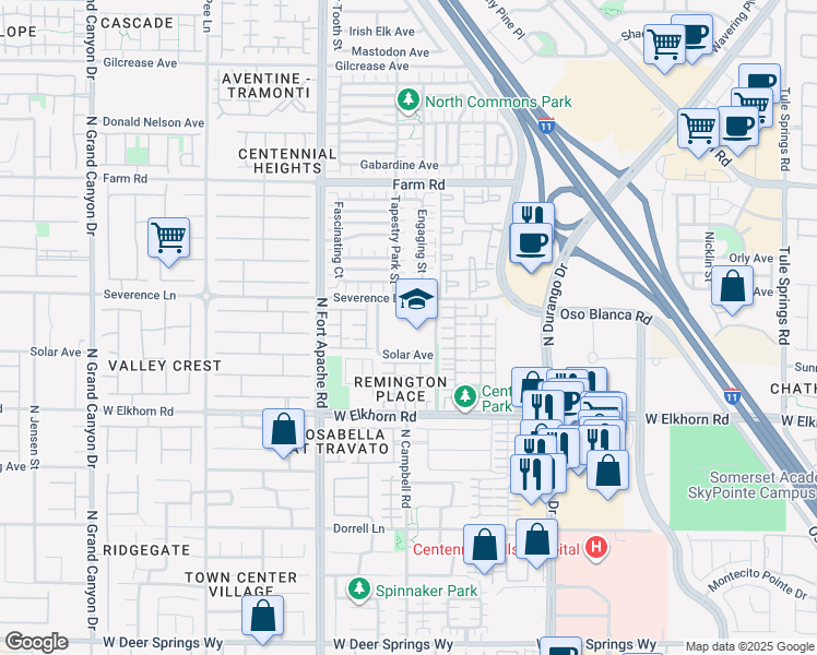 map of restaurants, bars, coffee shops, grocery stores, and more near 7351 North Campbell Road in Las Vegas