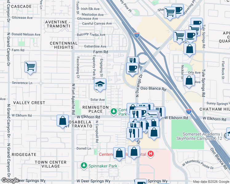 map of restaurants, bars, coffee shops, grocery stores, and more near 8929 Trickling Springs Court in Las Vegas