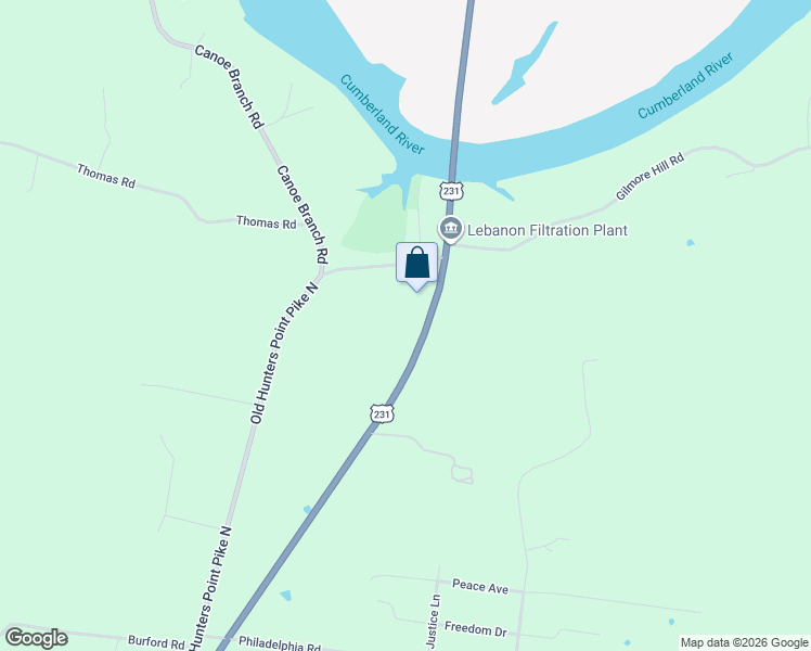 map of restaurants, bars, coffee shops, grocery stores, and more near 6184 Hunters Point Pike in Lebanon