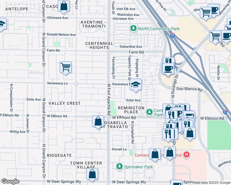 map of restaurants, bars, coffee shops, grocery stores, and more near 7318 Fools Gold Street in Las Vegas