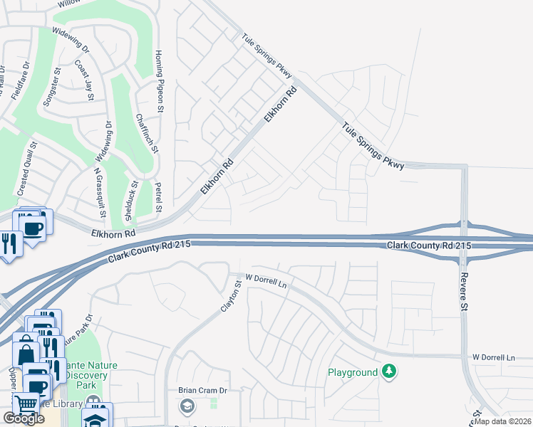 map of restaurants, bars, coffee shops, grocery stores, and more near 7367 Raimee Brook Street in North Las Vegas