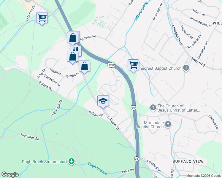 map of restaurants, bars, coffee shops, grocery stores, and more near 144 Blueridge Avenue in Johnson City