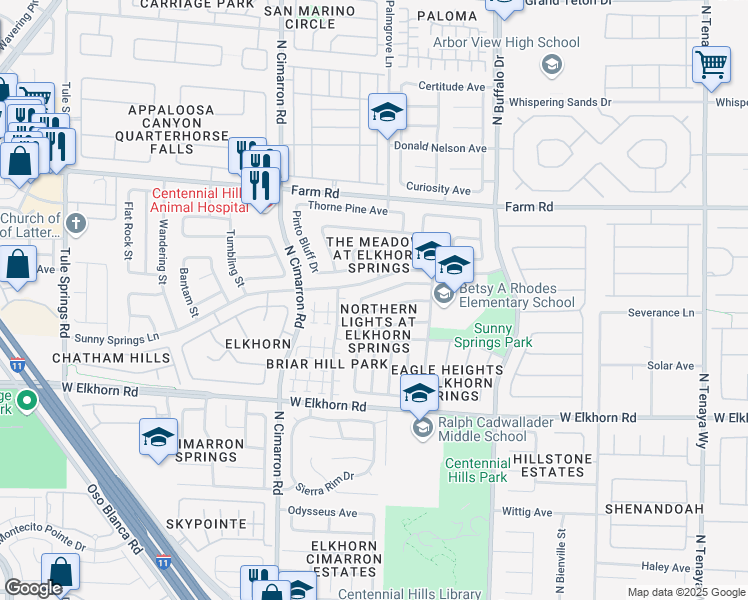 map of restaurants, bars, coffee shops, grocery stores, and more near 7825 Sparrowgate Avenue in Las Vegas