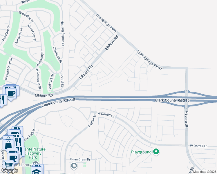 map of restaurants, bars, coffee shops, grocery stores, and more near Bruce Woodbury Beltway in North Las Vegas
