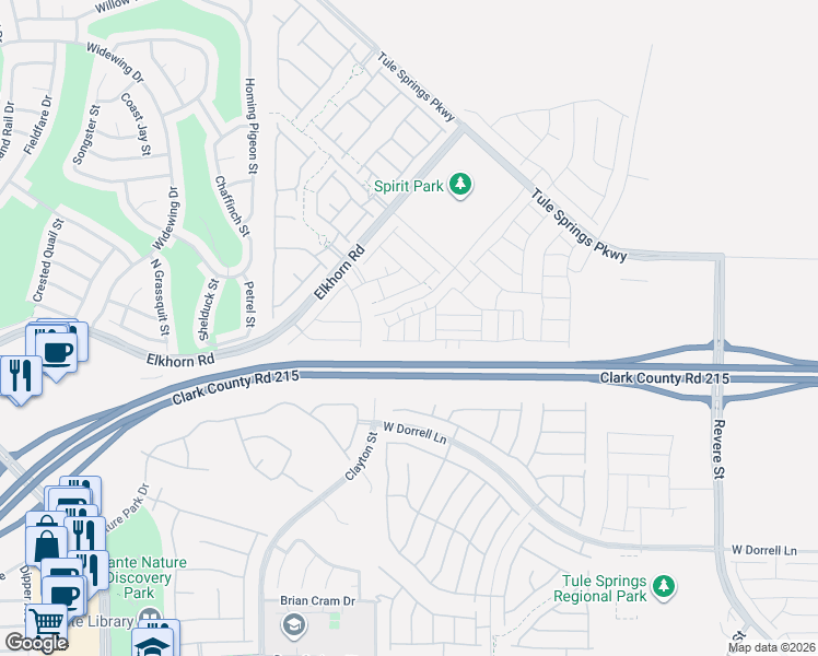 map of restaurants, bars, coffee shops, grocery stores, and more near Bruce Woodbury Beltway in North Las Vegas
