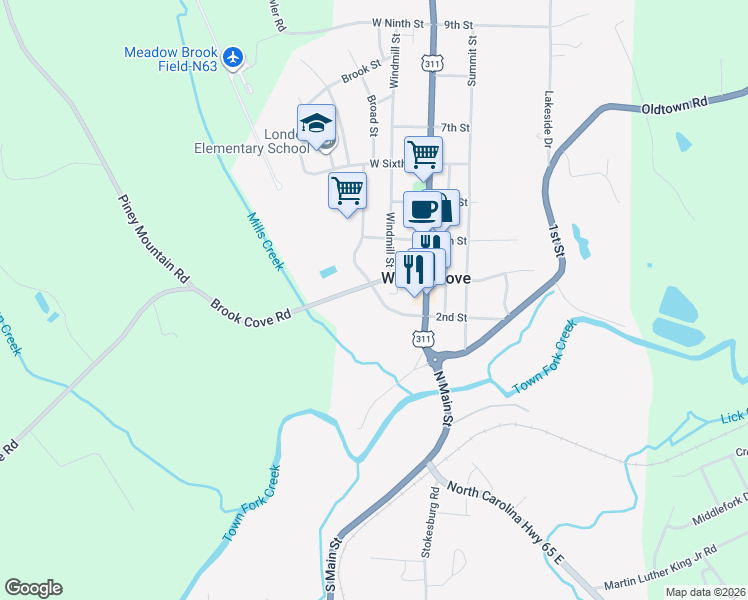 map of restaurants, bars, coffee shops, grocery stores, and more near 213 Mitchell Street in Walnut Cove