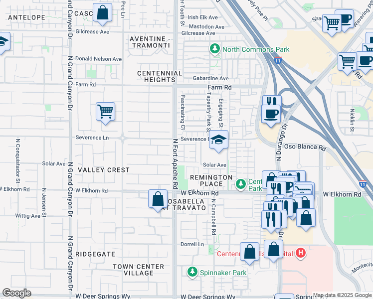 map of restaurants, bars, coffee shops, grocery stores, and more near 7322 Fools Gold Street in Las Vegas
