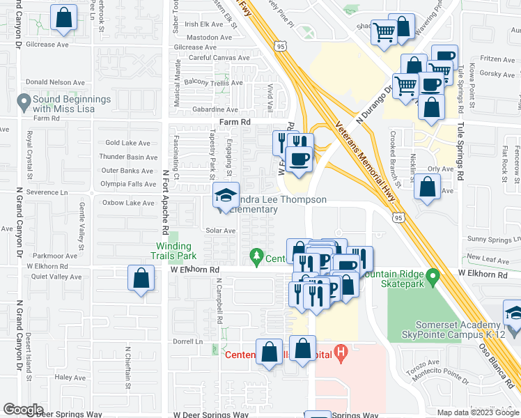 map of restaurants, bars, coffee shops, grocery stores, and more near 8928 Trickling Springs Court in Las Vegas