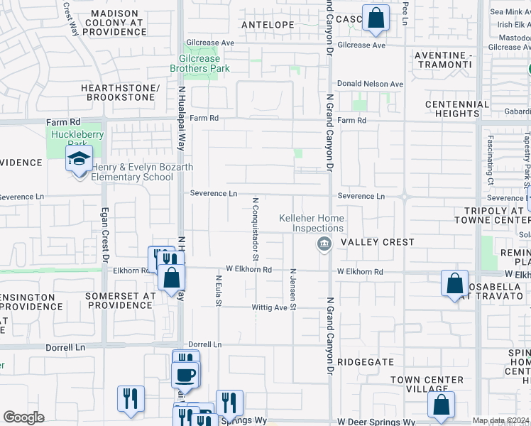 map of restaurants, bars, coffee shops, grocery stores, and more near 9775 Severence Lane in Las Vegas