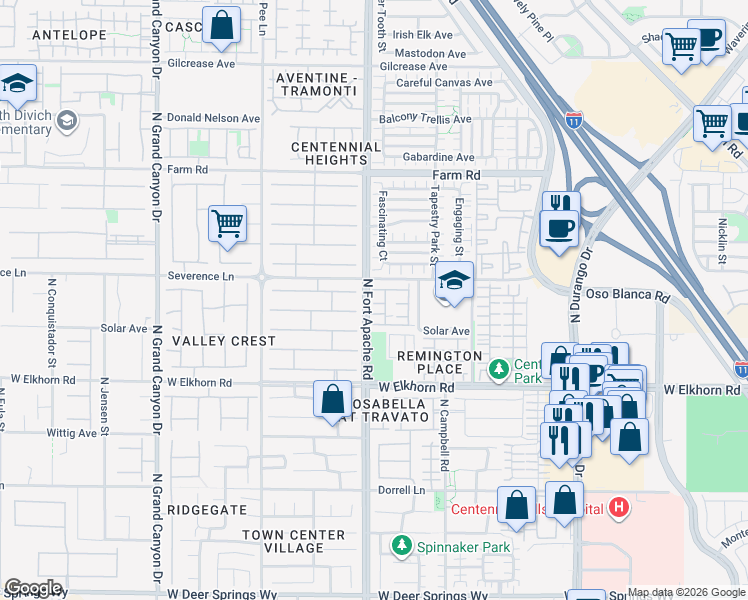 map of restaurants, bars, coffee shops, grocery stores, and more near 7404 Severence Lane in Las Vegas