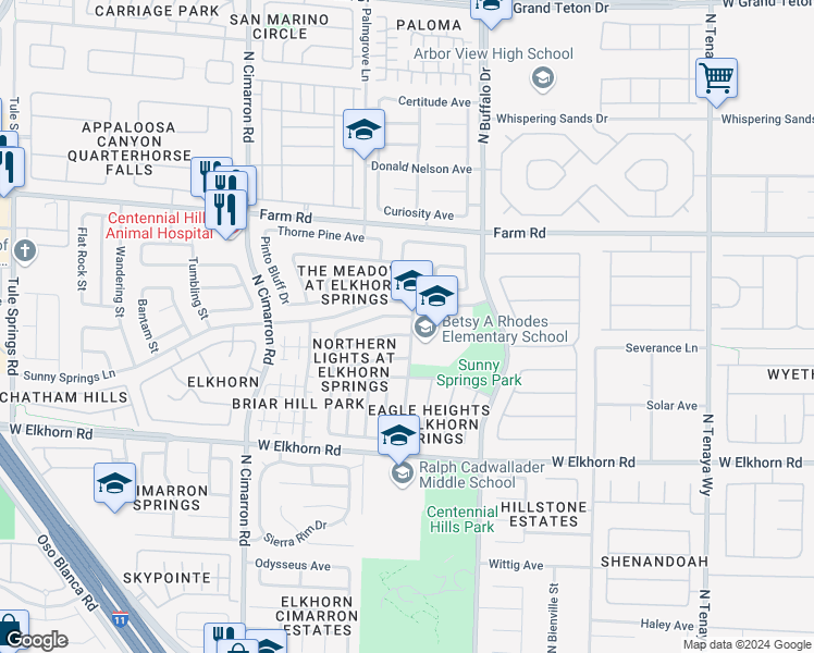 map of restaurants, bars, coffee shops, grocery stores, and more near 7341 Tealwood Street in Las Vegas
