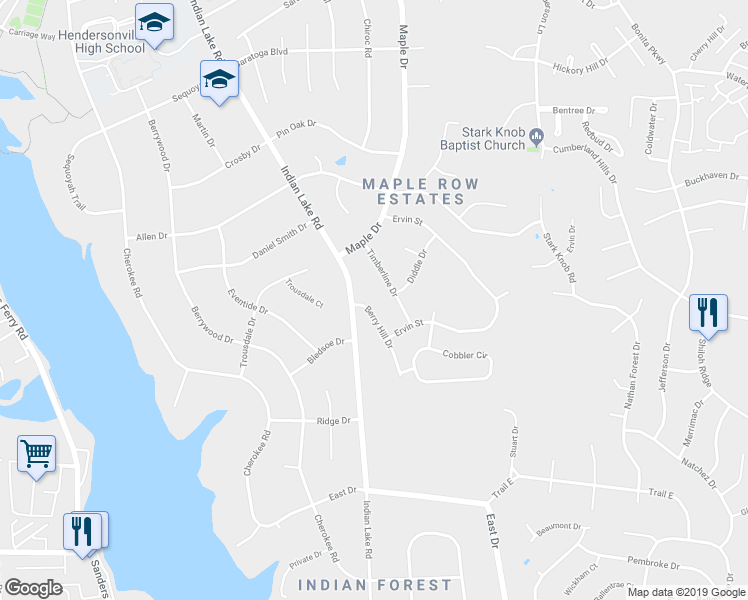 map of restaurants, bars, coffee shops, grocery stores, and more near 91 Berry Hill Drive in Hendersonville
