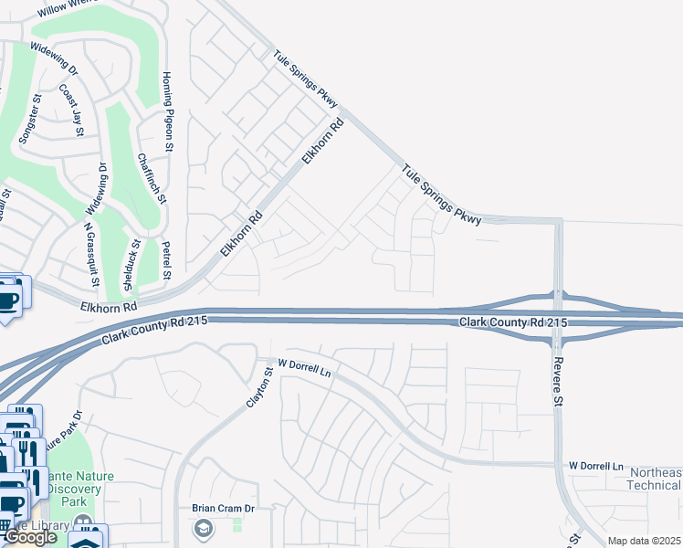 map of restaurants, bars, coffee shops, grocery stores, and more near 1585 Dom River Drive in North Las Vegas