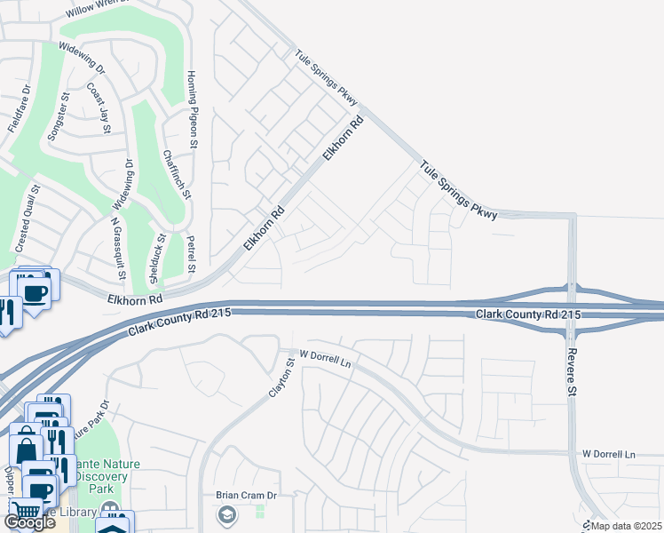 map of restaurants, bars, coffee shops, grocery stores, and more near 7388 Raimee Brook Street in North Las Vegas