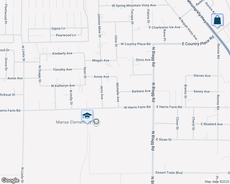 map of restaurants, bars, coffee shops, grocery stores, and more near 5120 Michelle Avenue in Pahrump