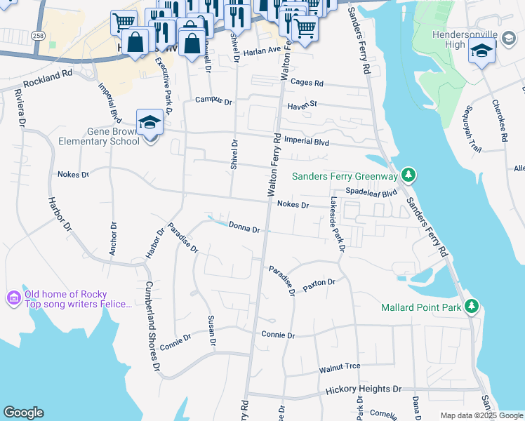 map of restaurants, bars, coffee shops, grocery stores, and more near 108 Nokes Drive in Hendersonville