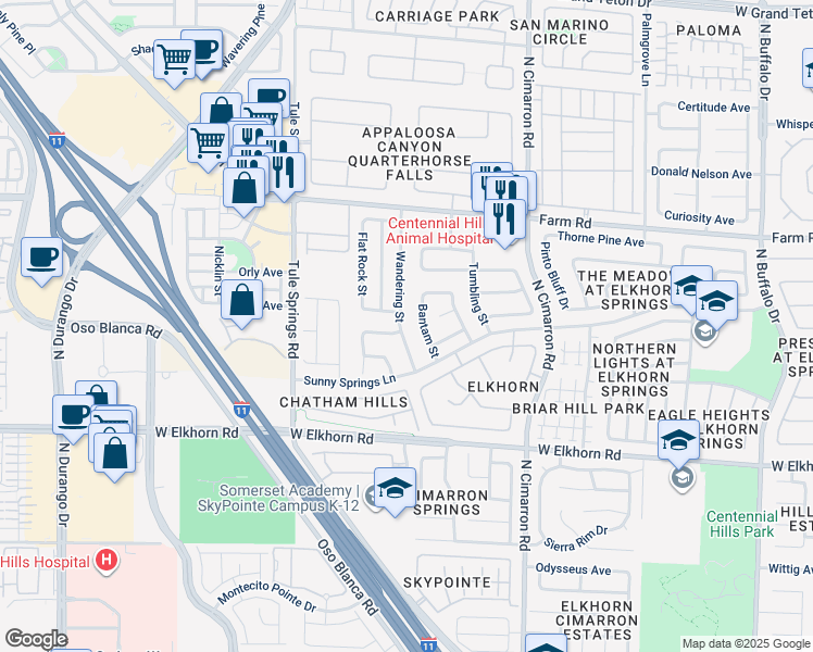 map of restaurants, bars, coffee shops, grocery stores, and more near 7336 Wandering Street in Las Vegas