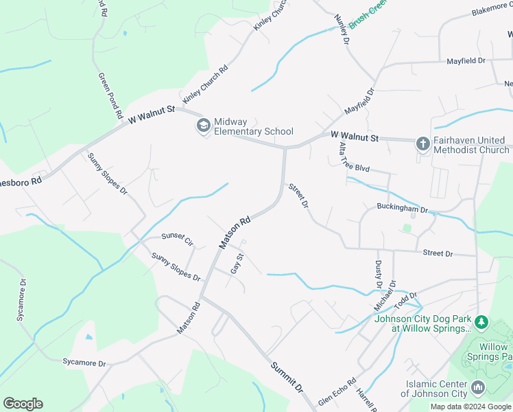 map of restaurants, bars, coffee shops, grocery stores, and more near 580 Matson Road in Jonesborough