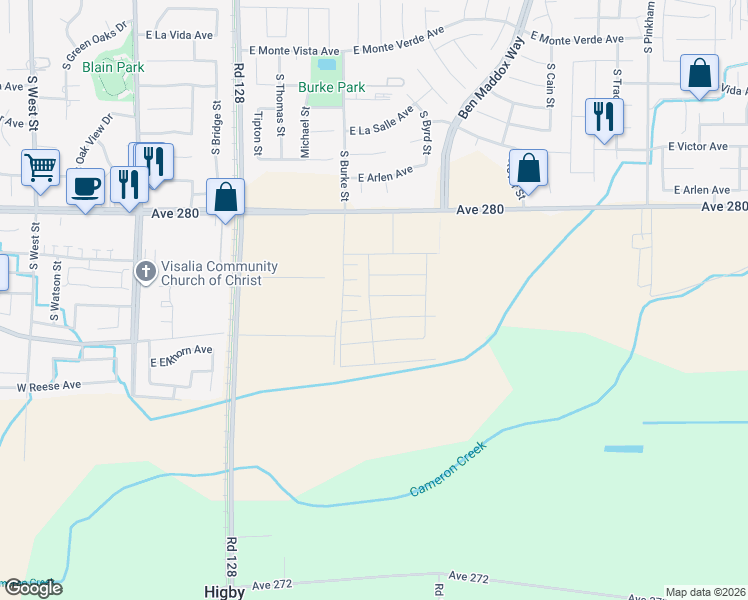 map of restaurants, bars, coffee shops, grocery stores, and more near 901 E Caldwell Ave in Visalia