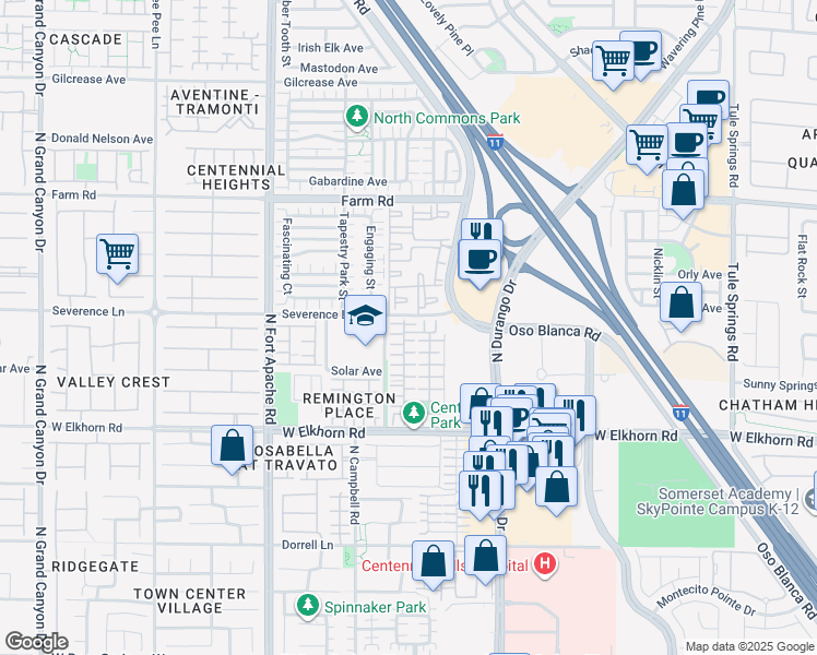 map of restaurants, bars, coffee shops, grocery stores, and more near 8940 Mount Baker Court in Las Vegas