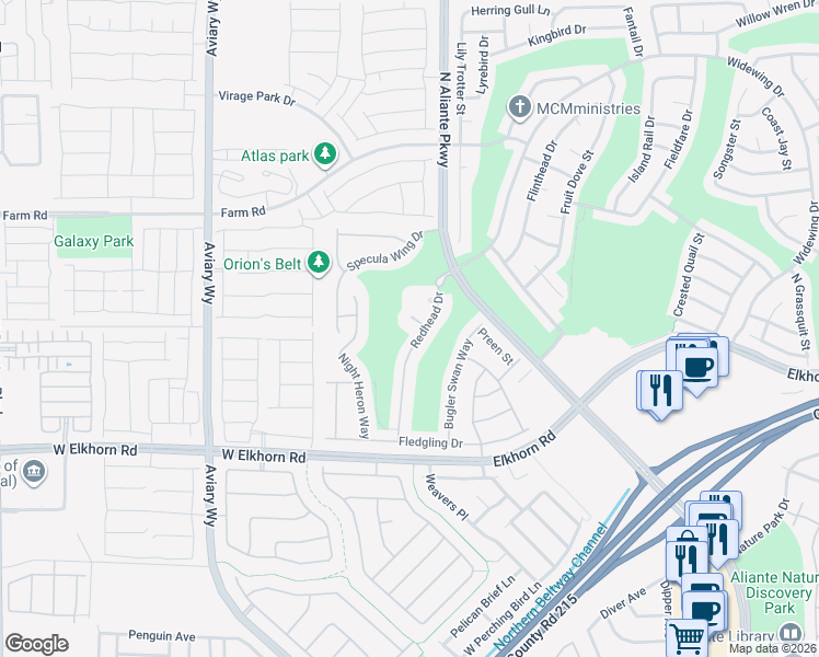 map of restaurants, bars, coffee shops, grocery stores, and more near 3805 Avian Court in North Las Vegas