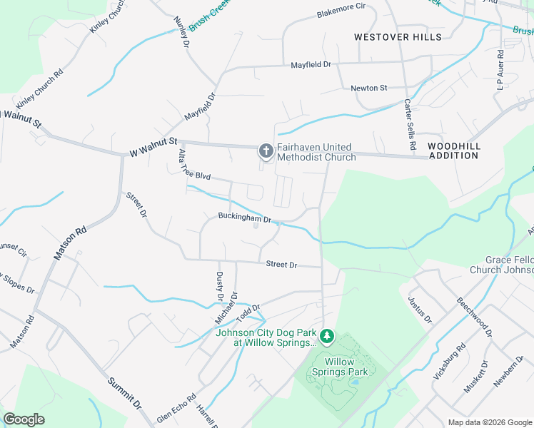 map of restaurants, bars, coffee shops, grocery stores, and more near 3204 Buckingham Drive in Johnson City