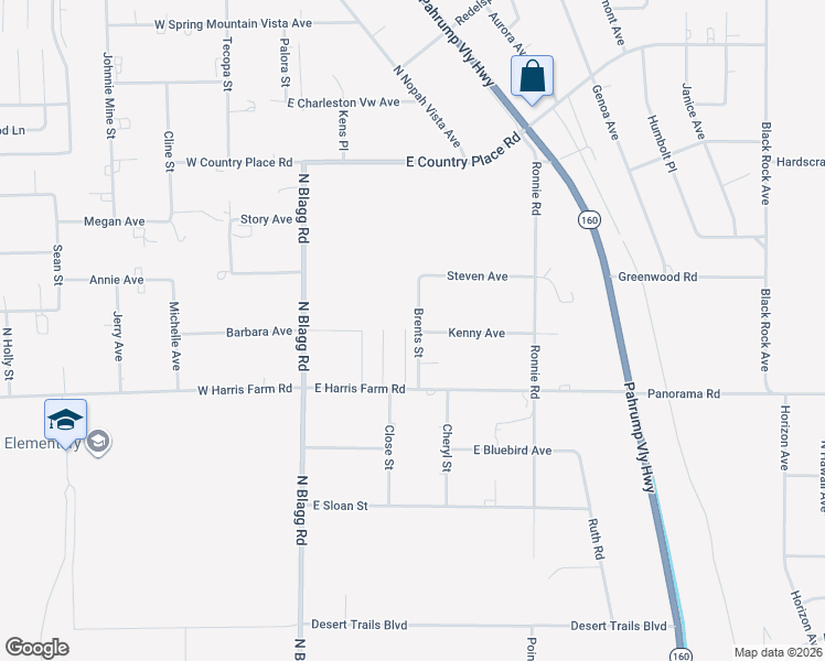 map of restaurants, bars, coffee shops, grocery stores, and more near 5151 Valero Court in Pahrump