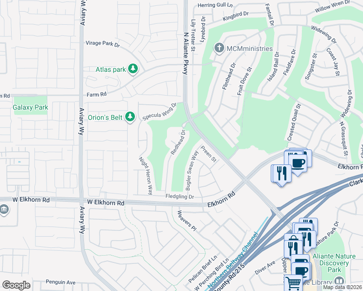 map of restaurants, bars, coffee shops, grocery stores, and more near 7416 Redhead Drive in North Las Vegas
