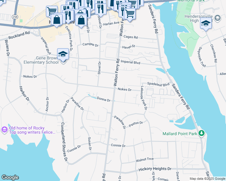 map of restaurants, bars, coffee shops, grocery stores, and more near 108 Nokes Drive in Hendersonville