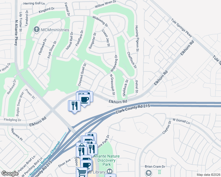 map of restaurants, bars, coffee shops, grocery stores, and more near 2364 Garganey Avenue in North Las Vegas