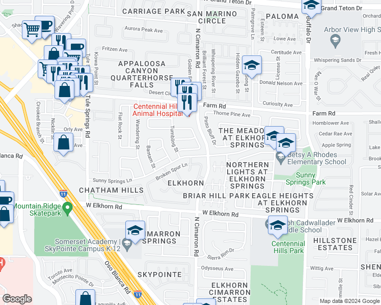 map of restaurants, bars, coffee shops, grocery stores, and more near 8025 West Radigan Avenue in Las Vegas
