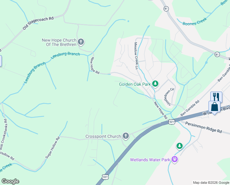 map of restaurants, bars, coffee shops, grocery stores, and more near 634 Cherry Marie Drive in Jonesborough