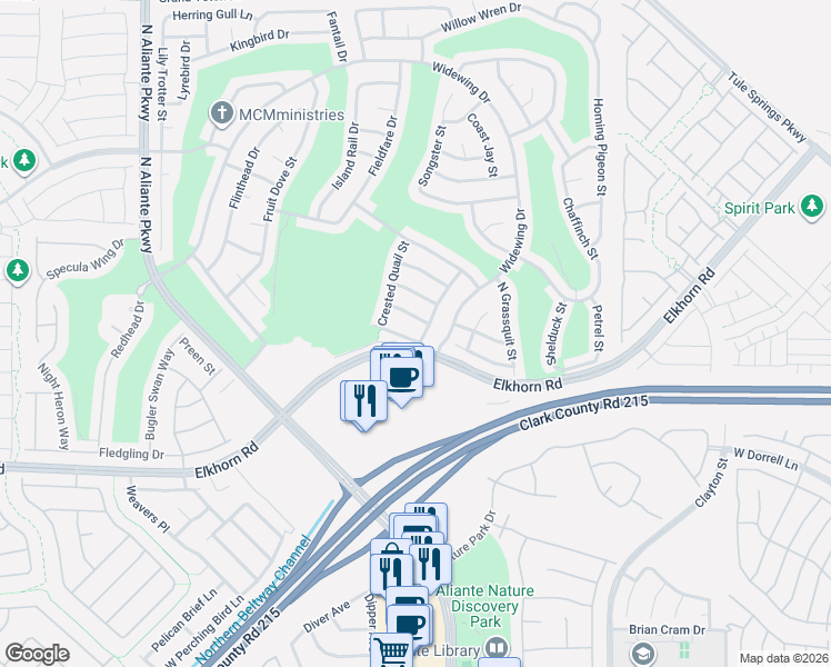 map of restaurants, bars, coffee shops, grocery stores, and more near 2717 Cuckoo Shrike Avenue in North Las Vegas