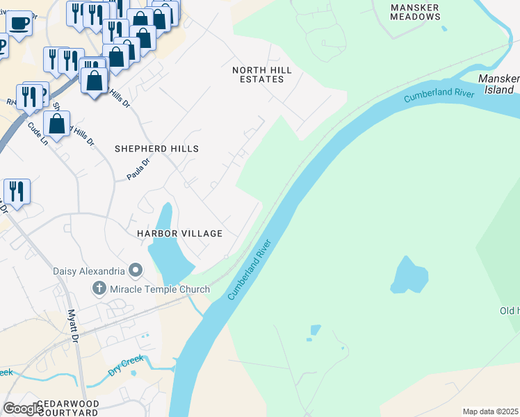 map of restaurants, bars, coffee shops, grocery stores, and more near 2505 Val Marie Drive in Nashville