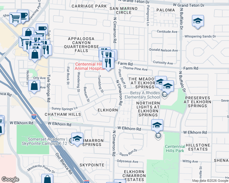 map of restaurants, bars, coffee shops, grocery stores, and more near 7400 North Rowdy Street in Las Vegas