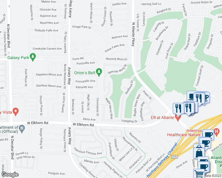 map of restaurants, bars, coffee shops, grocery stores, and more near 7424 Redbreast Court in North Las Vegas