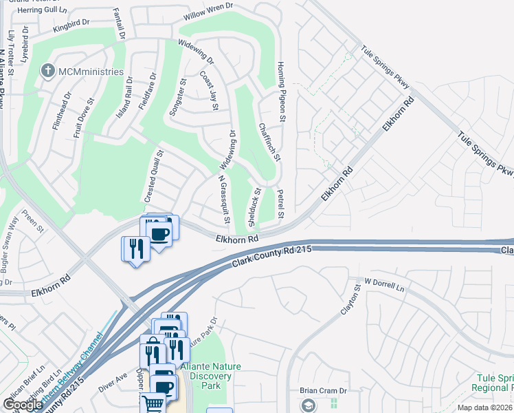 map of restaurants, bars, coffee shops, grocery stores, and more near 7404 Shelduck Street in North Las Vegas