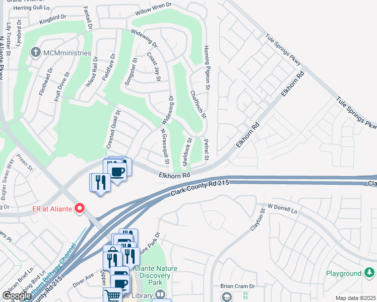 map of restaurants, bars, coffee shops, grocery stores, and more near 7412 Shelduck Street in North Las Vegas