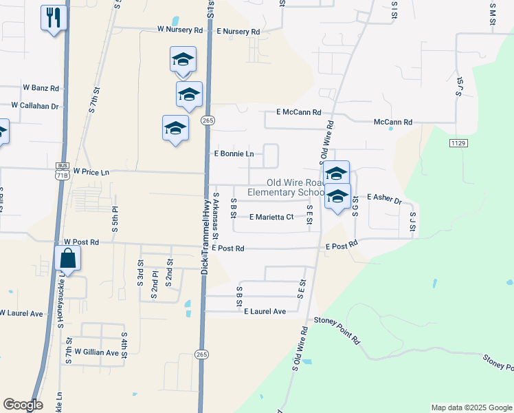 map of restaurants, bars, coffee shops, grocery stores, and more near 310 East Asher Court in Rogers