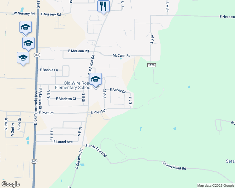map of restaurants, bars, coffee shops, grocery stores, and more near 804 East Asher Drive in Rogers