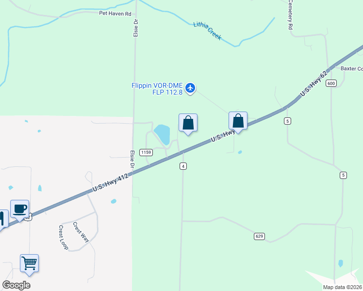 map of restaurants, bars, coffee shops, grocery stores, and more near 58 West Berry Place in Gassville