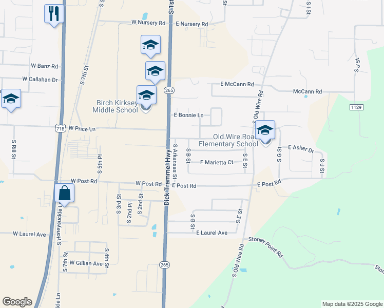 map of restaurants, bars, coffee shops, grocery stores, and more near 202 East Asher Court in Rogers