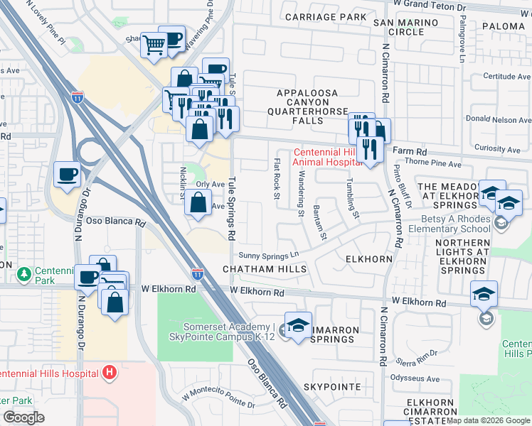 map of restaurants, bars, coffee shops, grocery stores, and more near 7416 Alpine Ridge Street in Las Vegas