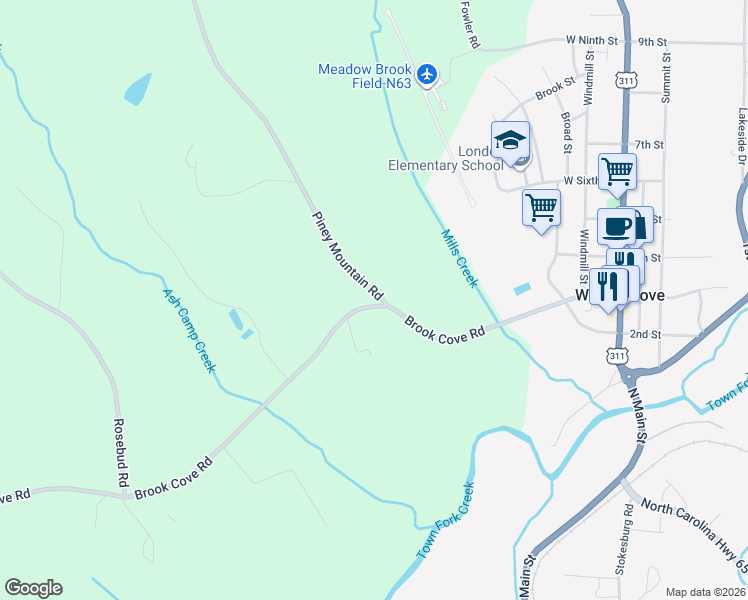 map of restaurants, bars, coffee shops, grocery stores, and more near 3932 Piney Mountain Road in Walnut Cove