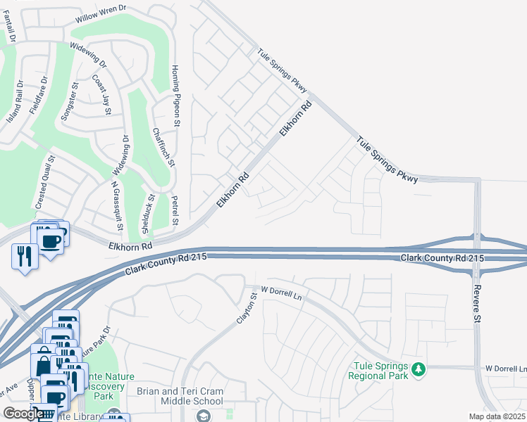 map of restaurants, bars, coffee shops, grocery stores, and more near 7446 Mason Springs Avenue in North Las Vegas
