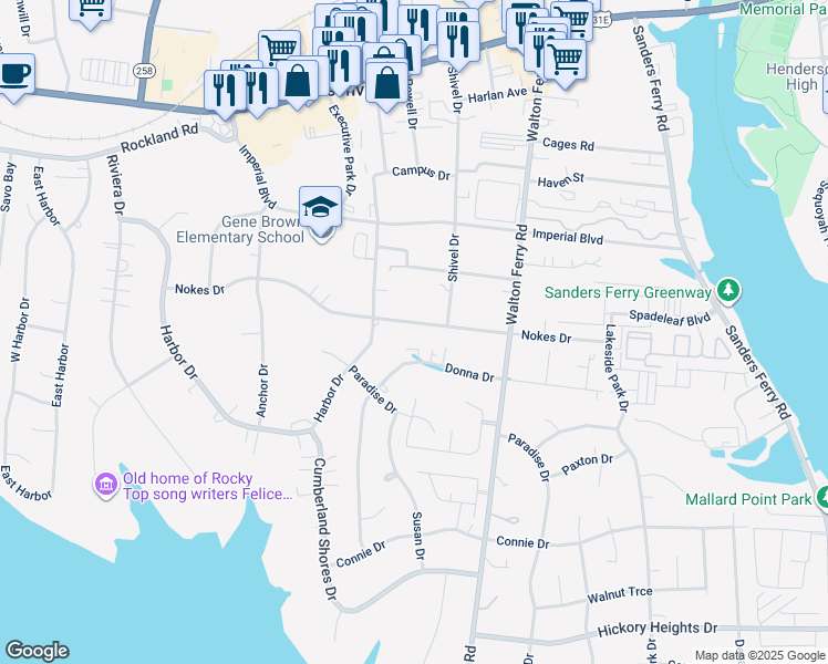 map of restaurants, bars, coffee shops, grocery stores, and more near 207 Nokes Drive in Hendersonville