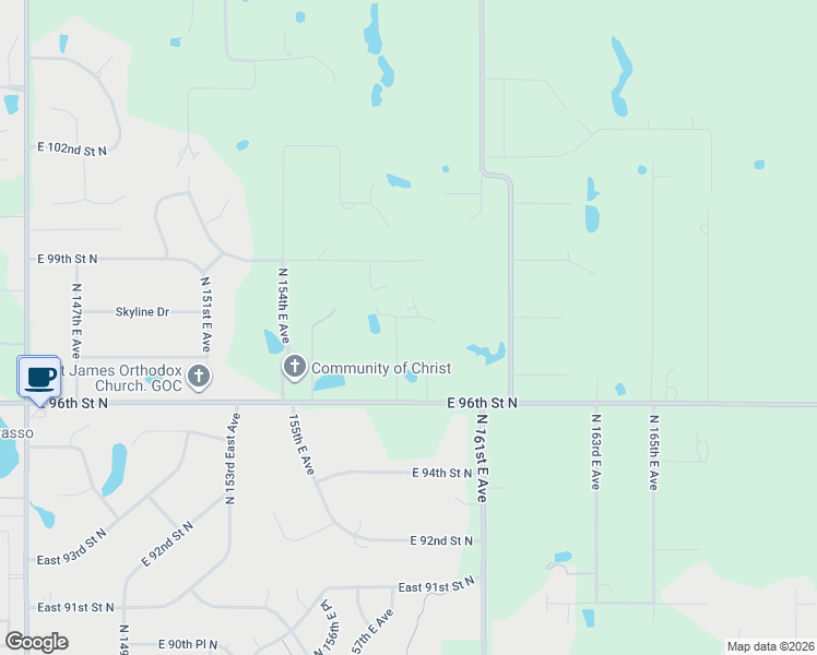 map of restaurants, bars, coffee shops, grocery stores, and more near 9697 North 157th East Avenue in Owasso