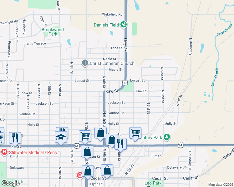 map of restaurants, bars, coffee shops, grocery stores, and more near 1007 North 5th Street in Perry